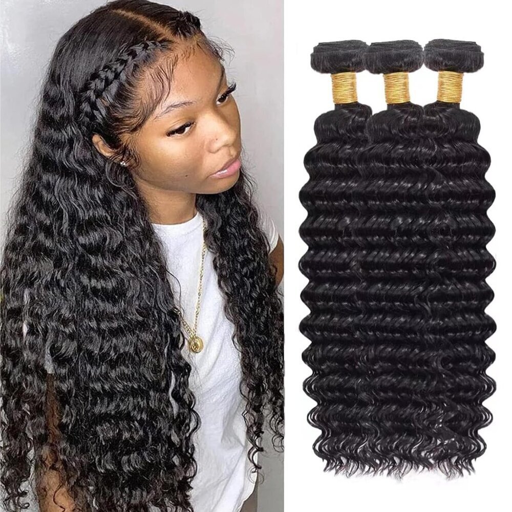 Human Hair Bundles Deep Wave 14 16 18 Inch Curly Extensions Natural Black